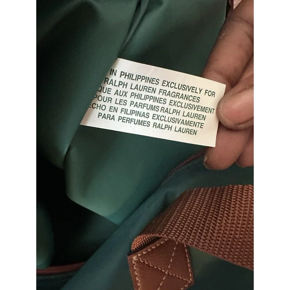 Vintage 90s Polo Ralph Lauren Large Green Nylon Travel Tote Bag Zippered